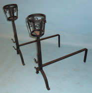 Fire dogs with candle holders - hand scrolled